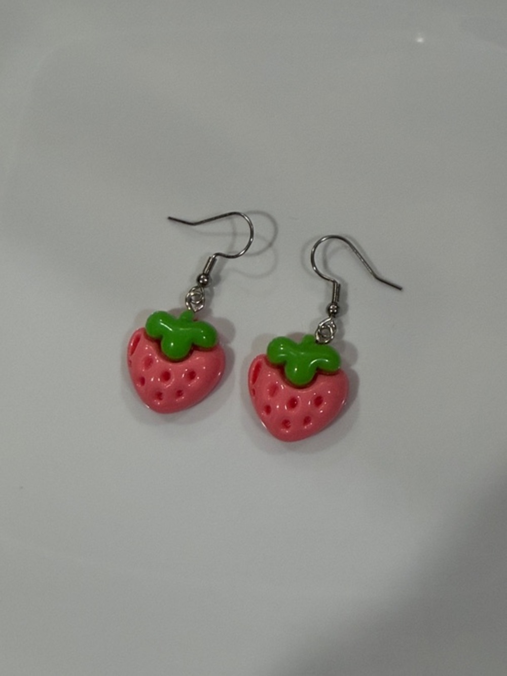 Cute Pink Strawberry Resin Earrings • Summer Jewelry